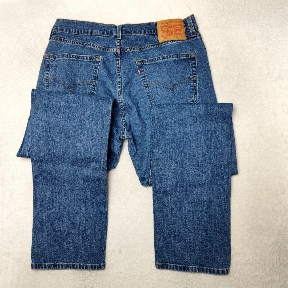 Levis 505 Jeans Mens 32x34 Blue Straight Medium Wash Stretch 5-Pocket Denim